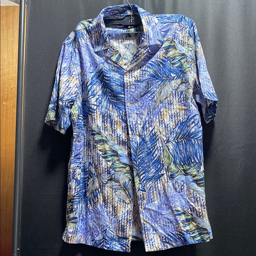 Blue and Green Leaf Print Shirt